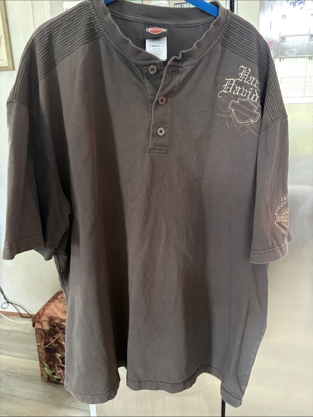 Harley-Davidson Dark Brown Short Sleeve Henley Tee